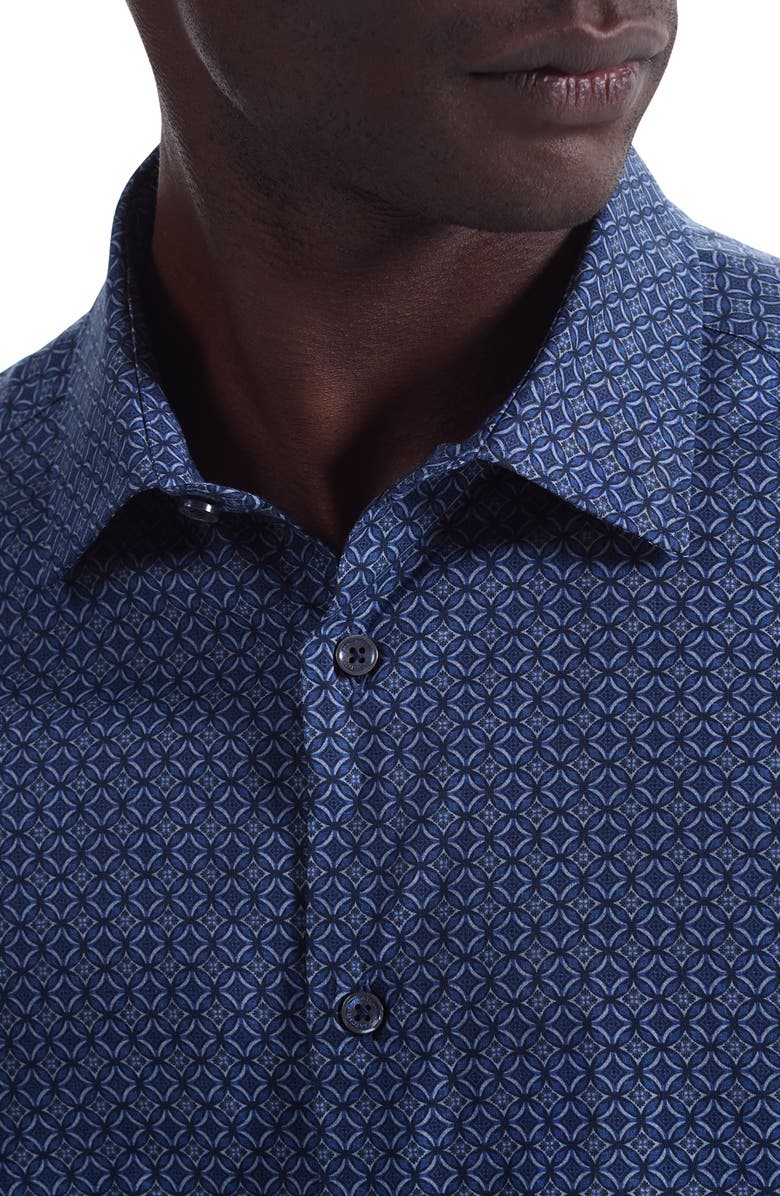 Bugatchi Julian Shaped Fit Medallion Print Stretch Cotton Button-Up Shirt, Alternate, color, Navy