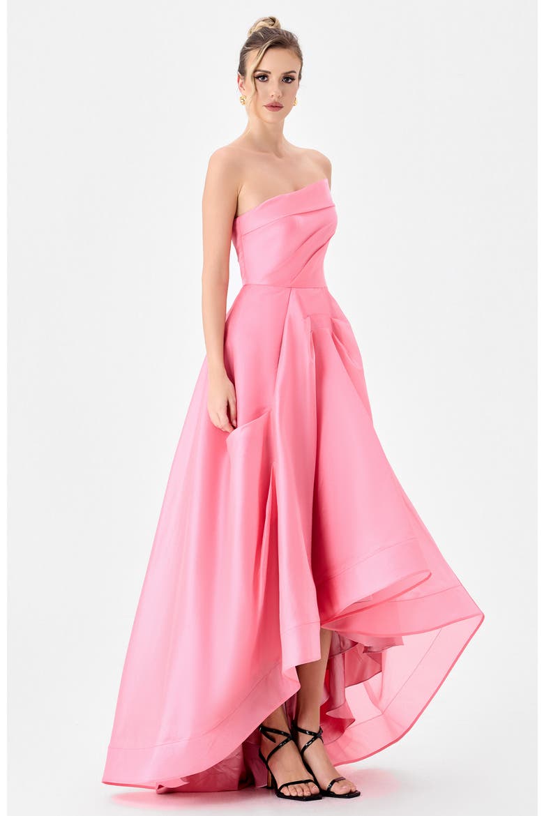 Jeila Strapless Hi Lo Gown, Alternate, color, PINK