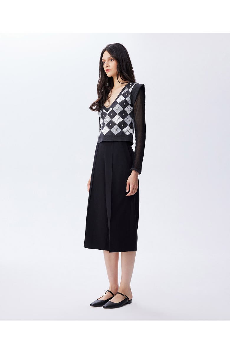 THEO The Label Nomia Plaid Pearly V-neck Sweater, Alternate, color, Grey/Silver