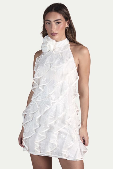 Lace Frill Mini Bridal Dress