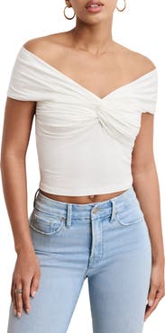 Good American Off the Shoulder Twist Jersey Crop Top