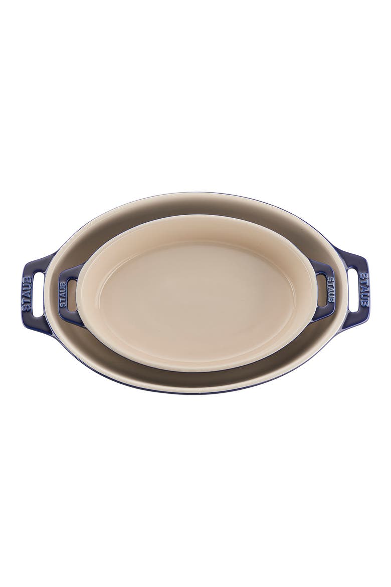 2-Piece Enameled Ceramic Oval Baking Dishes, Alternate, color, DARK BLUE