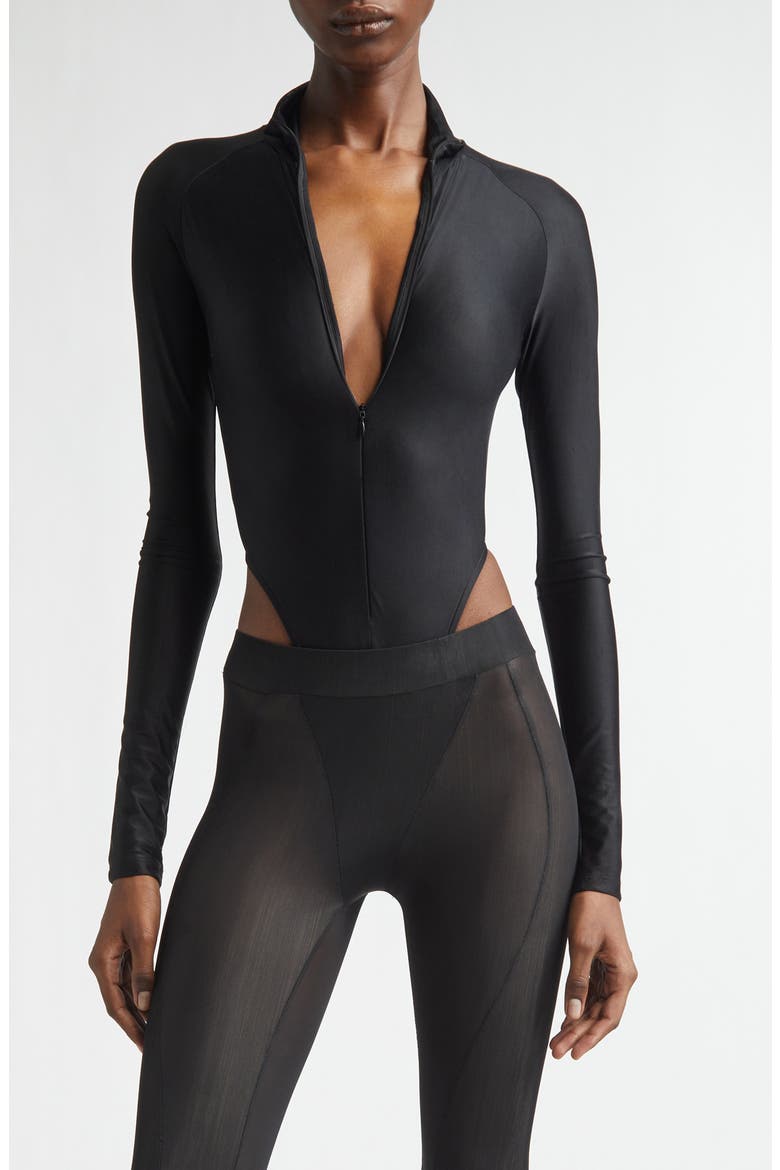 High Cut Zip-Up Bodysuit, Main, color, BLACK