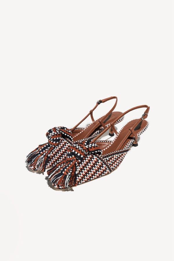 Ula Knot-Detail Pointed-Toe Kitten Slingback Pumps, Alternate, color, Cognac