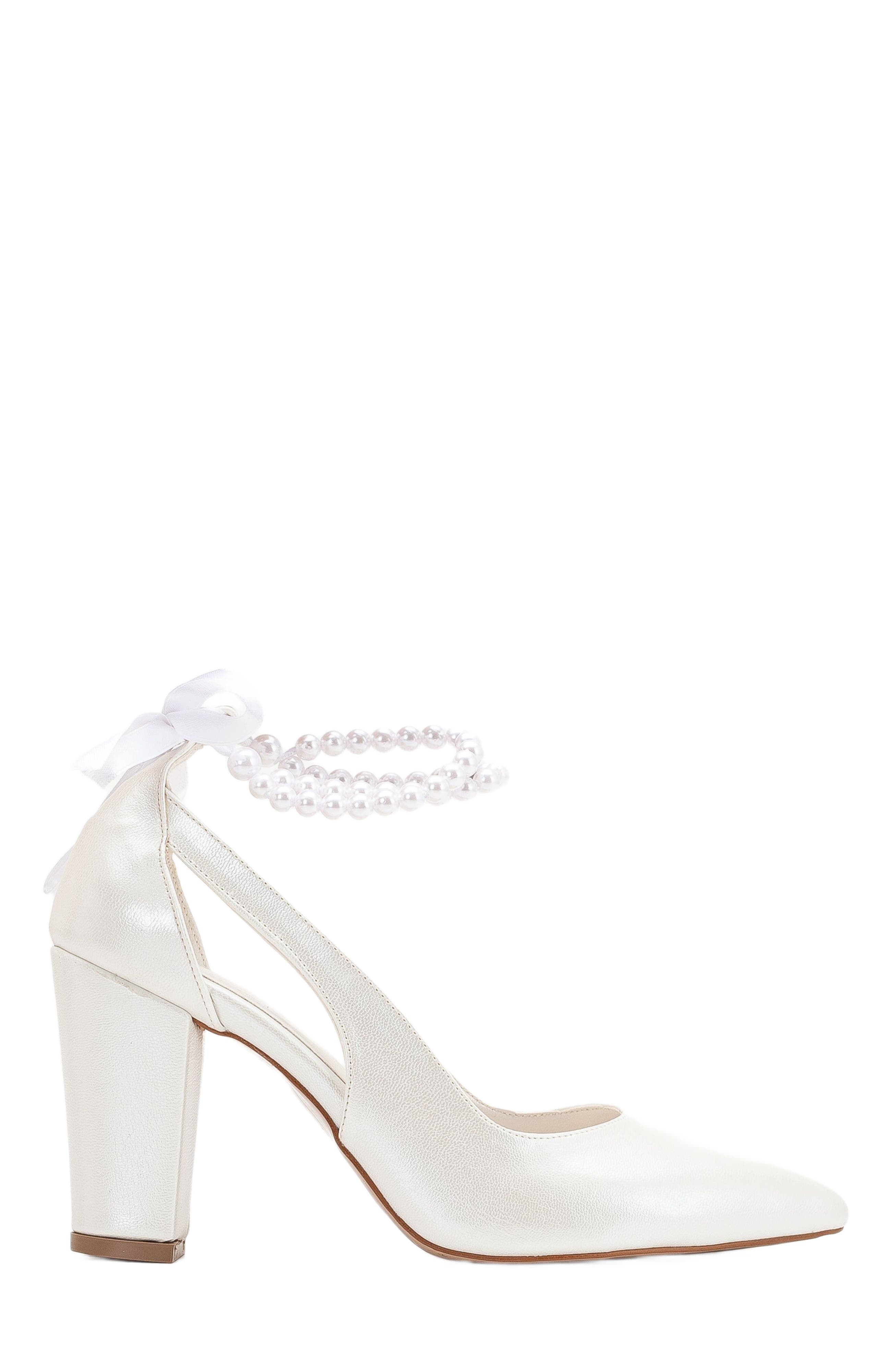 Forever & Always Shoes Camila Pointed Toe High Block Heels with Pearls, Main, color, 