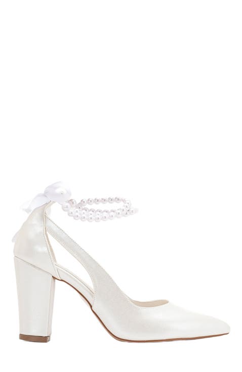 Camila Pointed Toe High Block Heels with Pearls