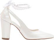 Forever & Always Shoes Camila Pointed Toe High Block Heels with Pearls