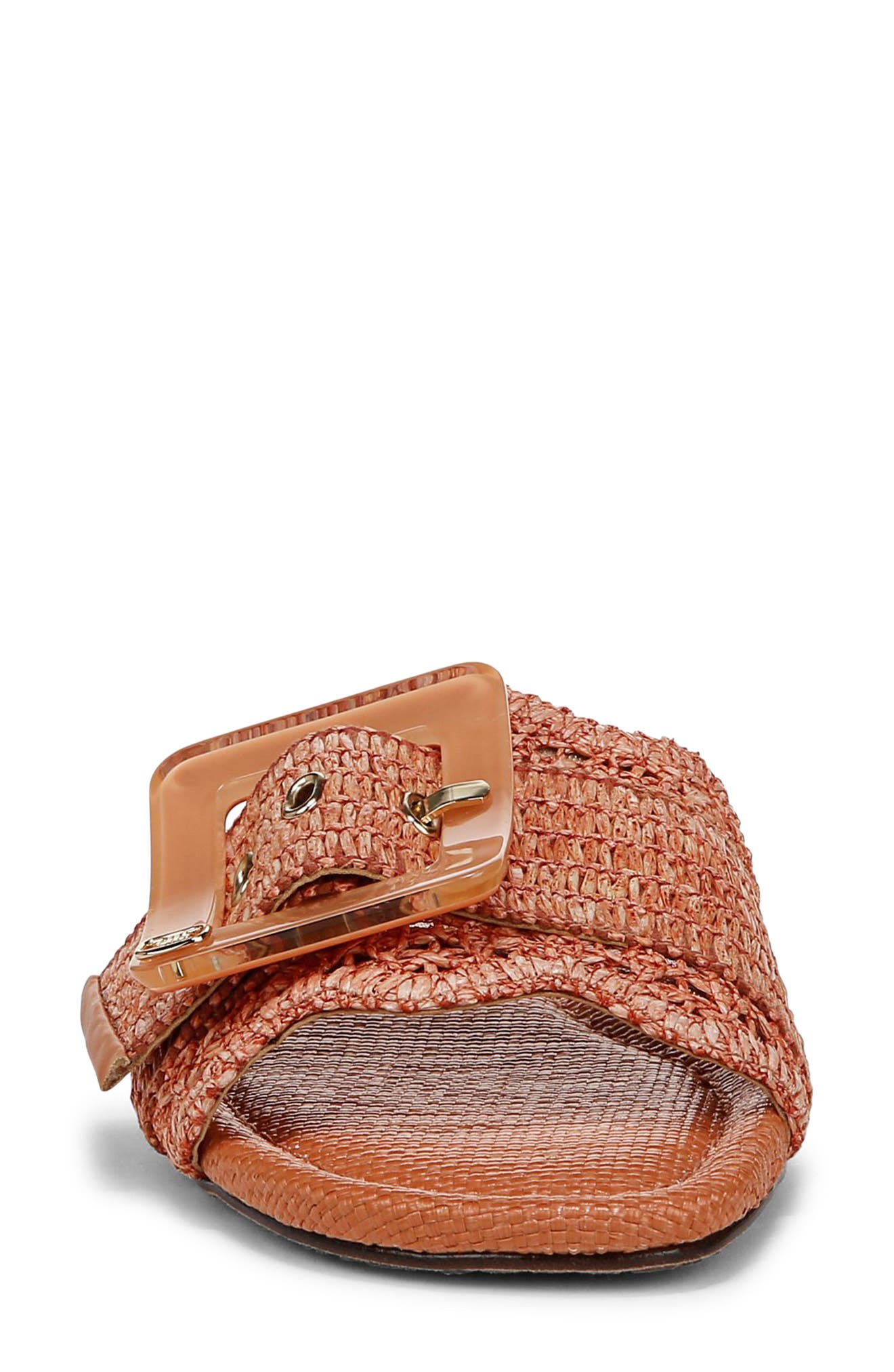 Bambi Raffia Buckle Slide Sandal, Alternate, color, STUCCO CORAL