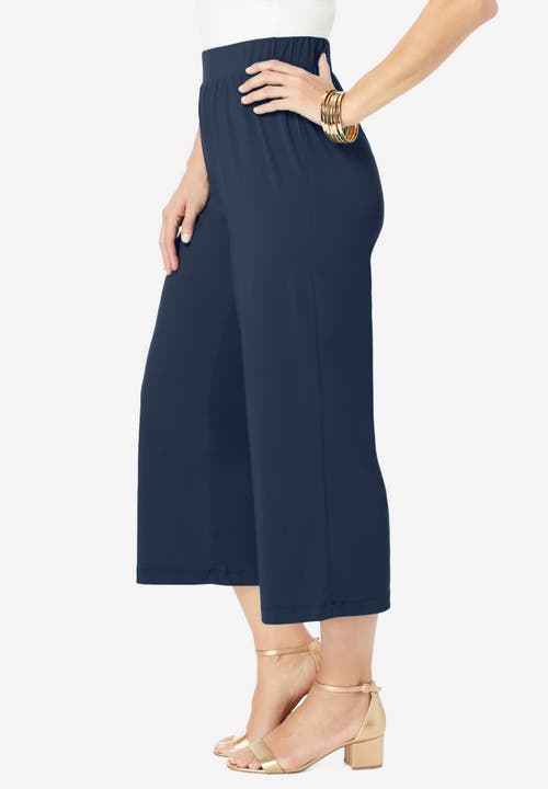 Jessica London Everyday Stretch Knit Wide Leg Crop Pant In Blue