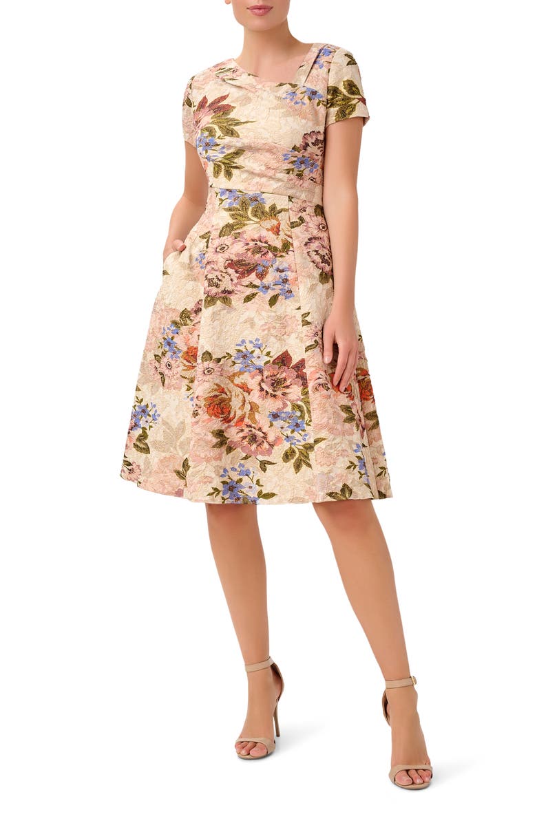 midi cotton dress with sleeves Blue Floral Midi Cotton Casual Dress: Carmen Blue Floral / XSmall