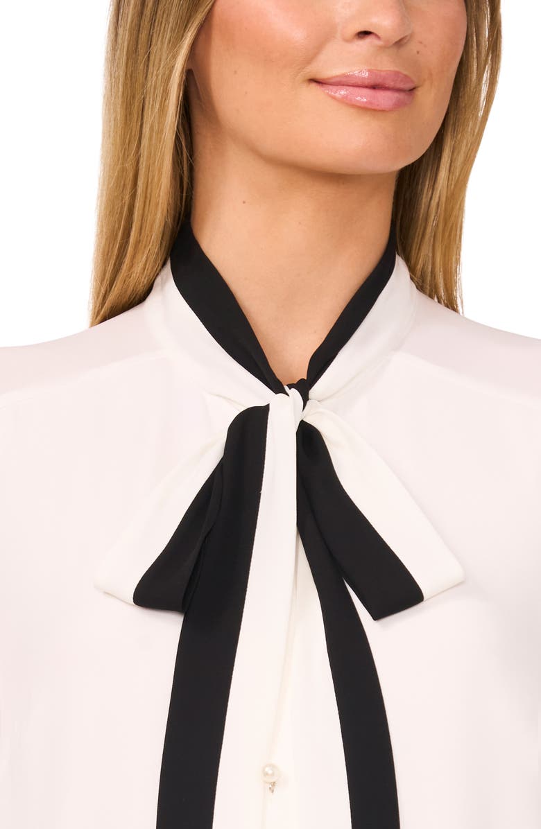 CeCe Tie-Neck Button-Up Shirt, Alternate, color, New Ivory White