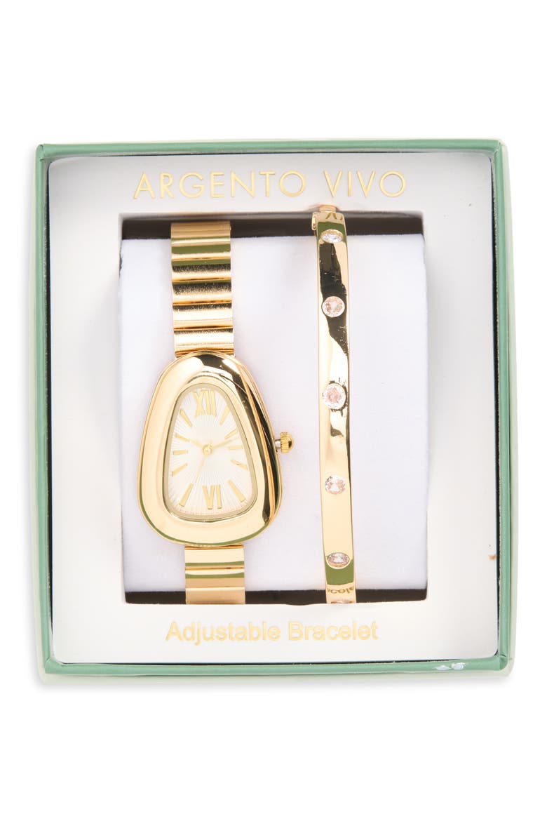 Bubble Watch & Crystal Bangle Set, Alternate, color, GOLD