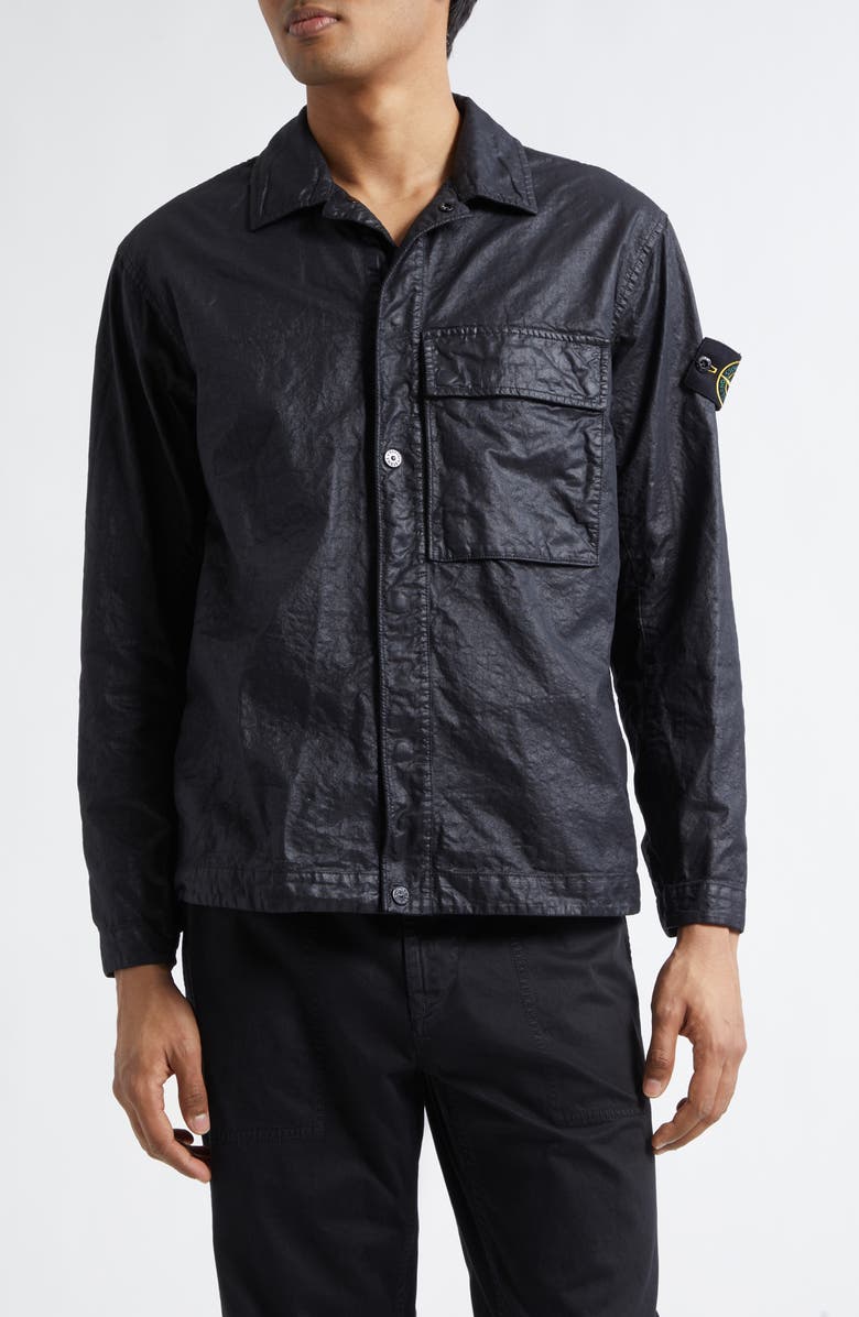 Stone Island Garment Dye Nylon Panama Overshirt, Main, color, Black