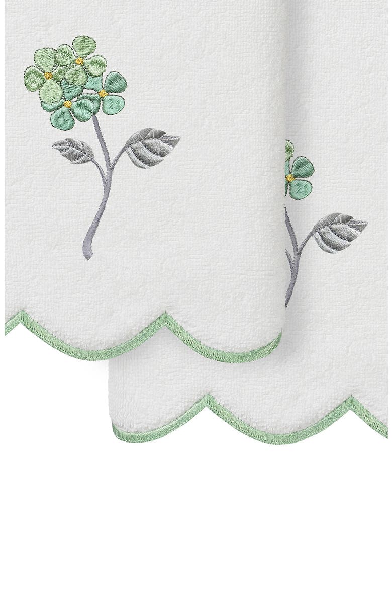 Hydea Embroidered Scallop 2-Piece Hand Towel Set, Alternate, color, WHITE/ GREEN
