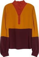 Saint Laurent Colorblock Silk Crêpe de Chine Half-Placket Shirt