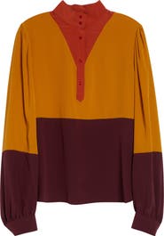 Saint Laurent Colorblock Silk Crêpe de Chine Half-Placket Shirt