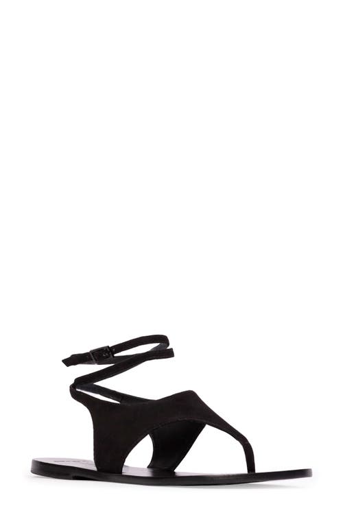 Black Suede Studio Suede Thong Flat Ankle-strap Sandals In Black Suede