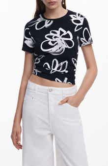 Desigual Floral Print Crop T-Shirt