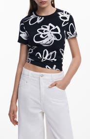 Desigual Floral Print Crop T-Shirt