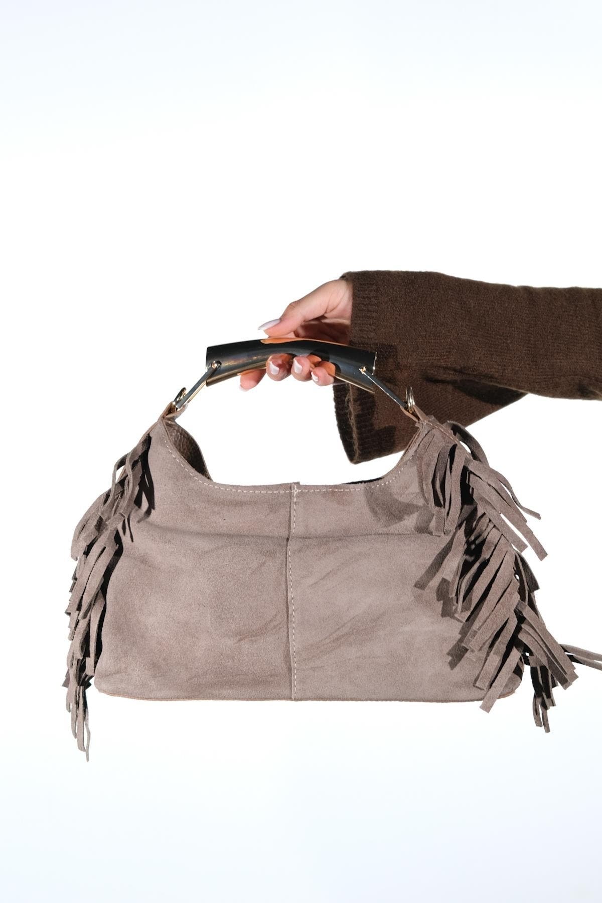 Forever & Always Shoes Astren Leather Shoulder Bag, Main, color, Taupe Suede Leather