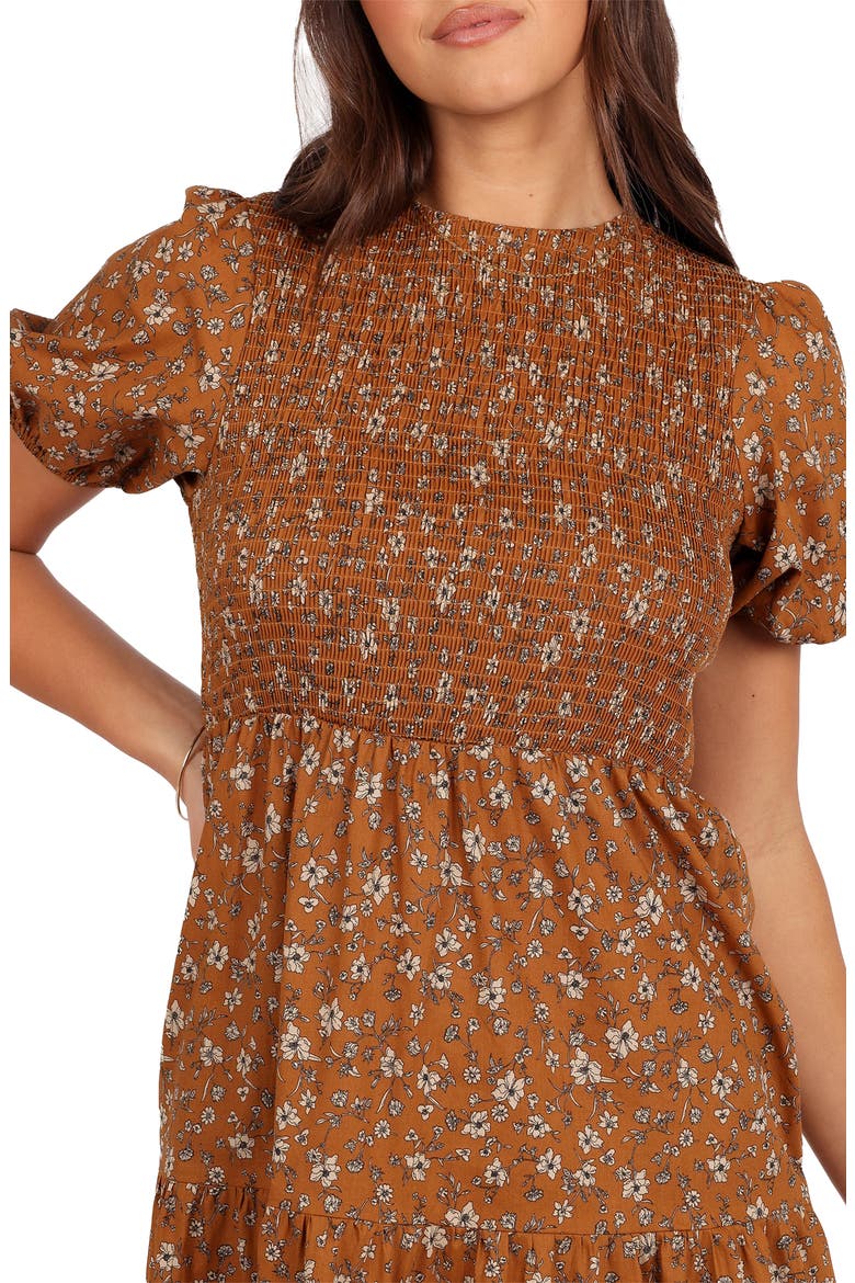 Naura Tiered Cotton Midi Dress, Alternate, color, COGNAC FLORAL