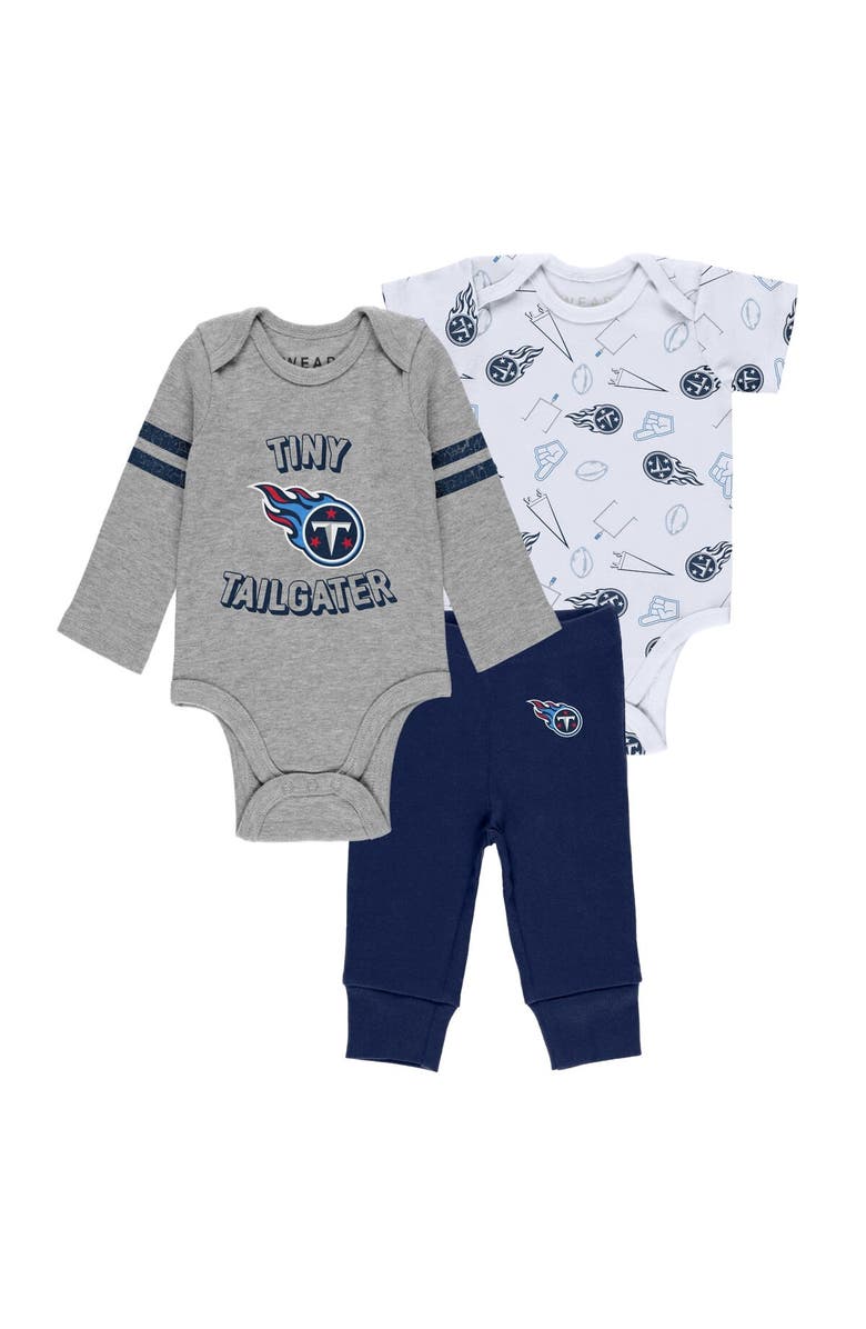 WEAR by Erin Andrews Newborn & Infant WEAR by Erin Andrews Gray/Navy/White Tennessee Titans Three-Piece Turn Me Around Bodysuits & Pant Set, Main, color, 