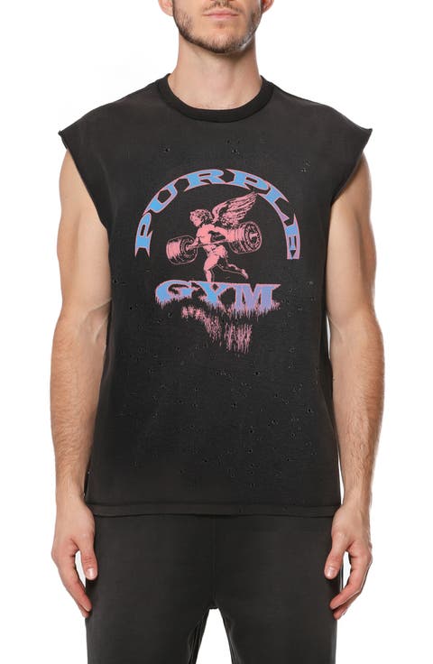 Textured Sleeveless Cotton Graphic T-Shirt