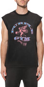 PURPLE BRAND Textured Sleeveless Cotton Graphic T-Shirt