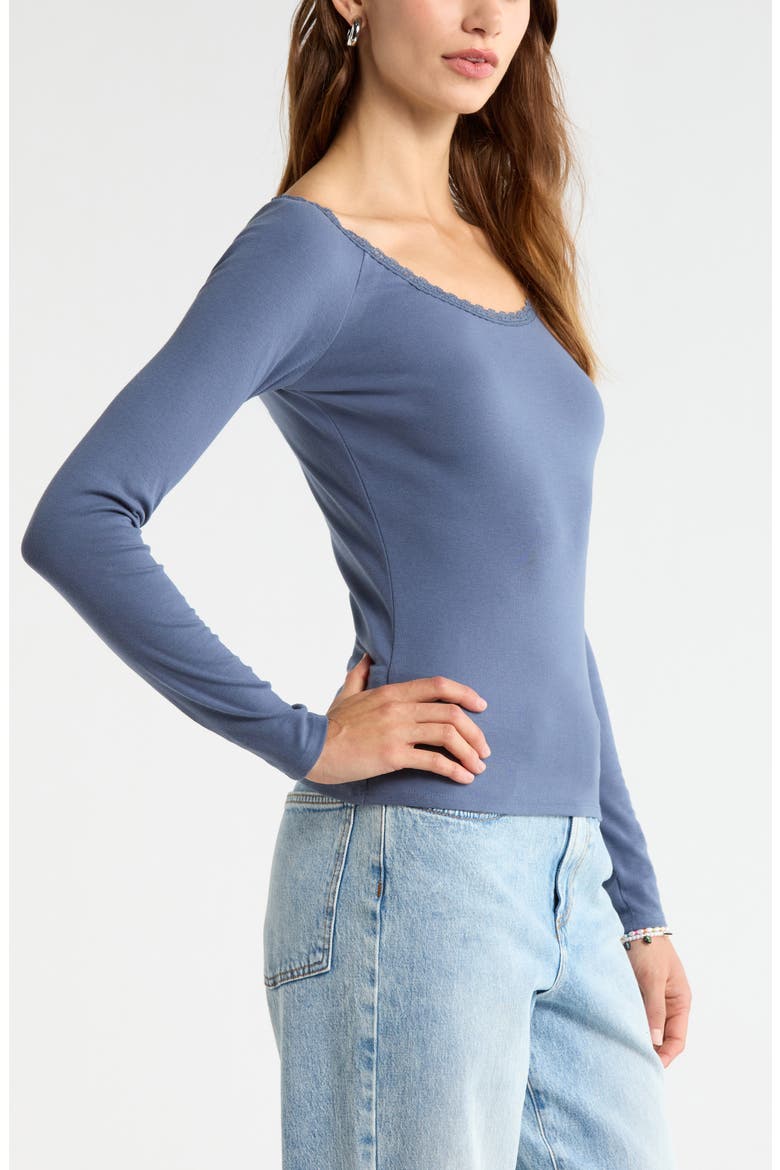 Lace Trim Long Sleeve Top, Alternate, color, BLUE VINTAGE
