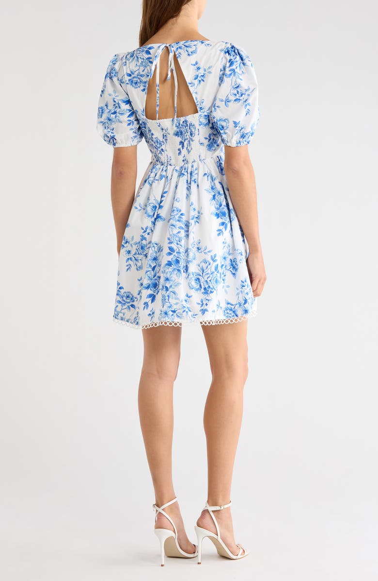 SUGARLIPS Juba Floral Print Puff Sleeve Dress, Alternate, color, White-Blues