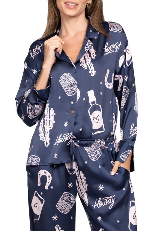 Midnight Bakery Print Satin Pajamas In Blue