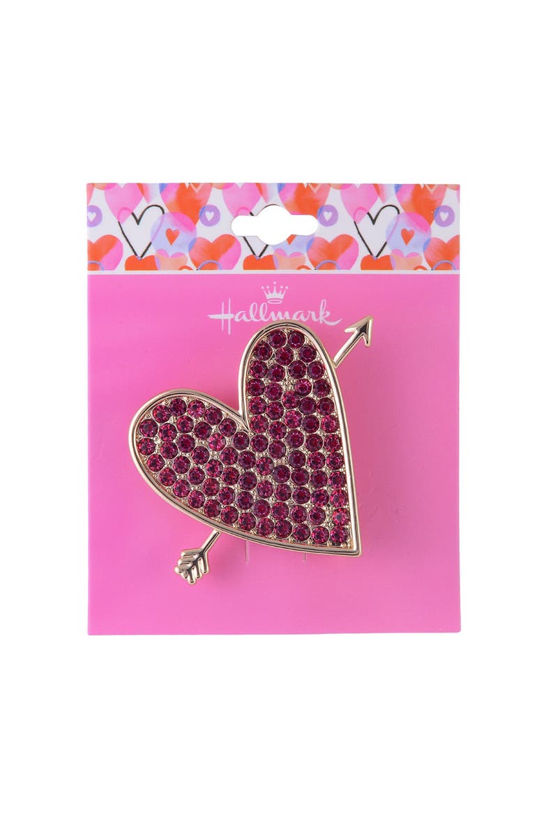 Pink Stone Heart and Arrow Pin, Alternate, color, Red