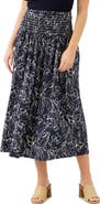 Karen Kane Floral Smocked Waist Cotton Midi Skirt