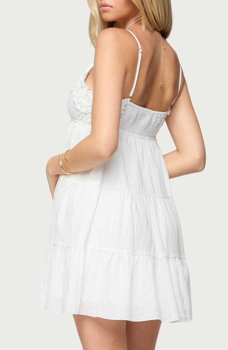 EDIKTED Bianca Cotton Tiered Babydoll Minidress, Alternate, color, White