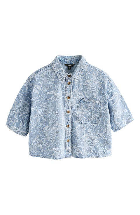 Boxy Jacquard Short Sleeve Button-Up Shirt