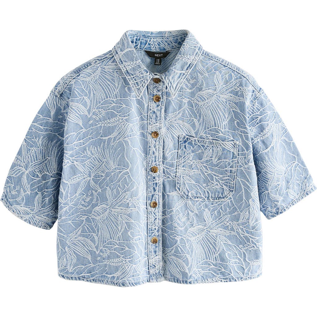 NEXT Boxy Jacquard Short Sleeve Button-Up Shirt in Blue  product
