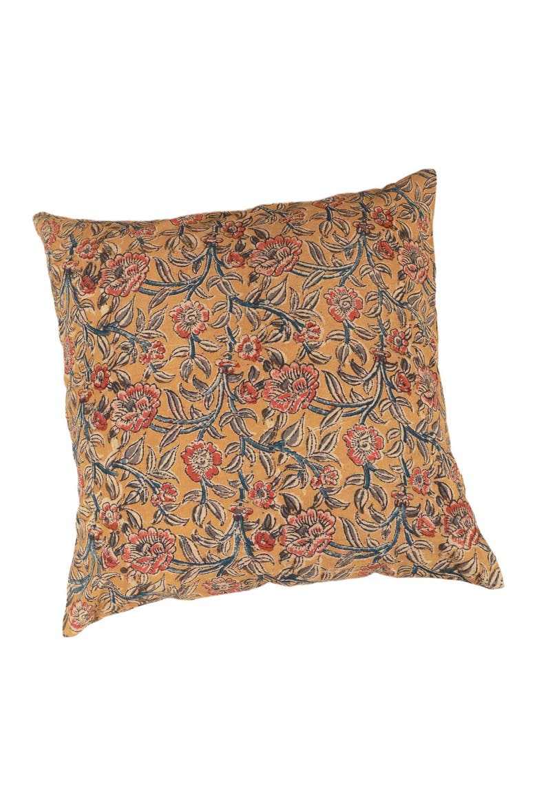Joyful Garden Kalamkari Handcrafted Pillow - Cover, Main, color, Multi-colored Foral Pattern