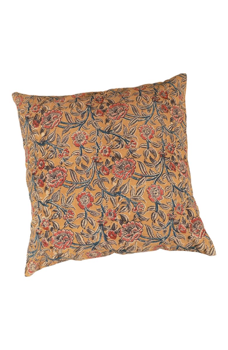 Ninéh Joyful Garden Kalamkari Handcrafted Pillow - Cover, Main, color, Multi-Colored Foral Pattern