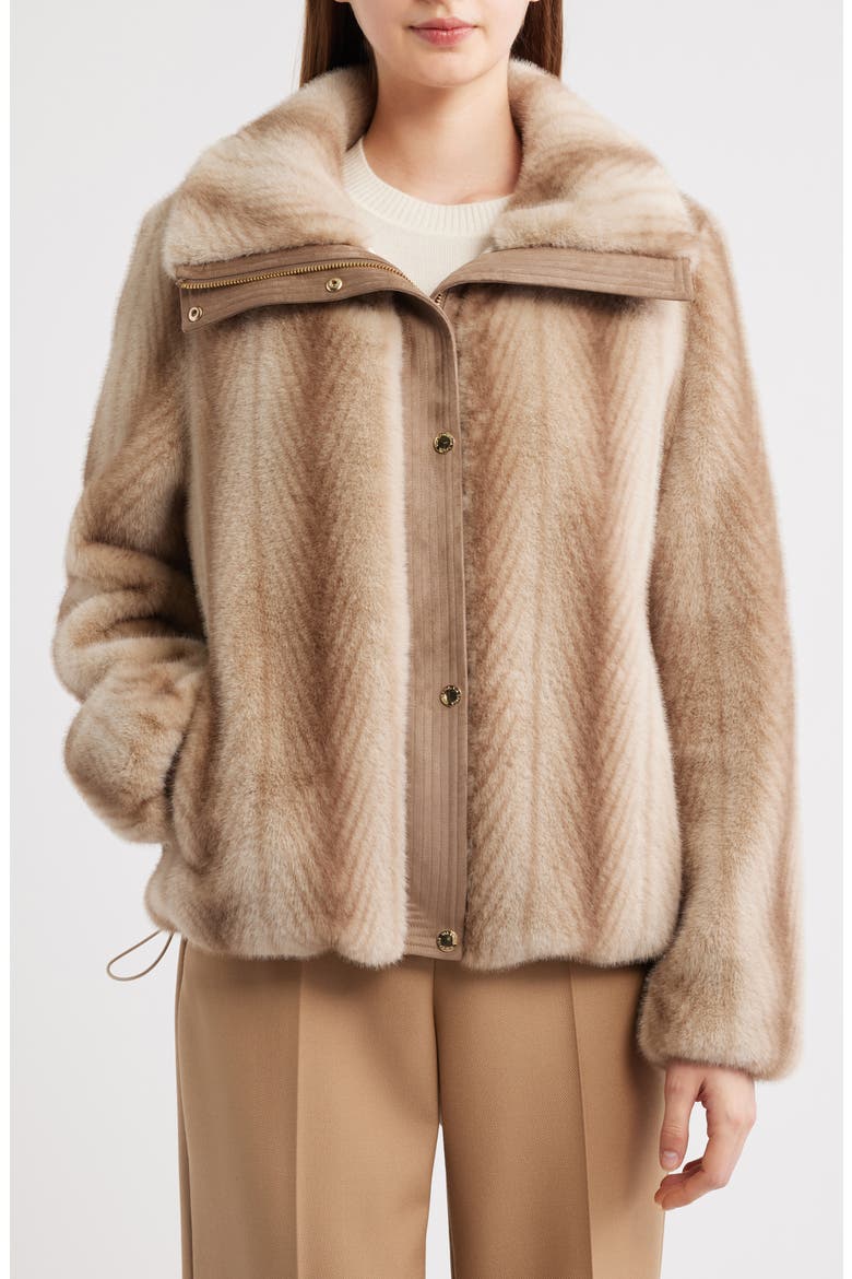Faux Fur Bomber, Alternate, color, BEIGE