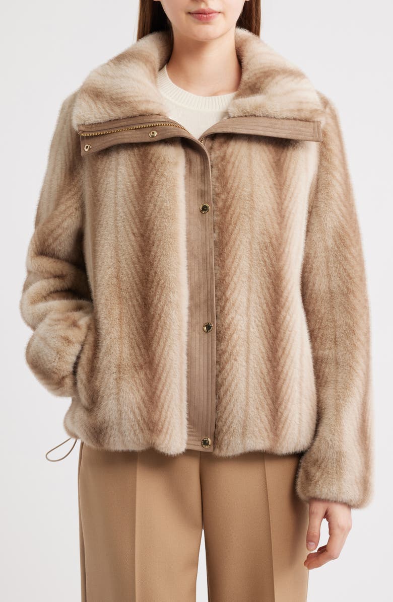 Via Spiga Faux Fur Bomber, Alternate, color, Beige