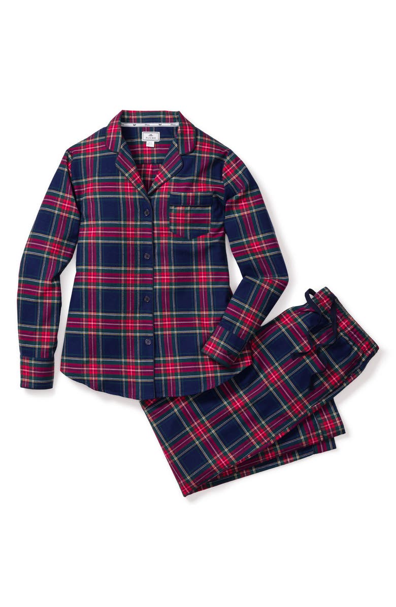 Petite Plume Windsor Tartan Cotton Pajamas, Alternate, color, Navy