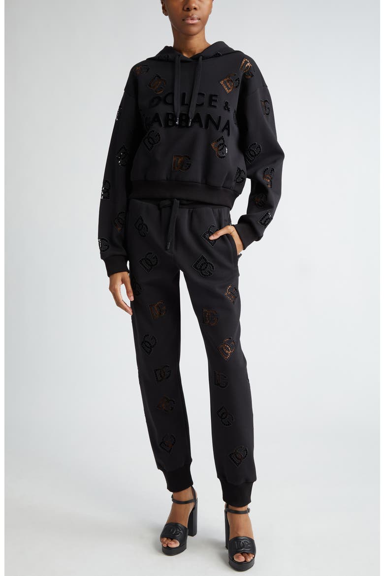 Eyelet Logo Cotton Blend Joggers, Alternate, color, N0000NERO