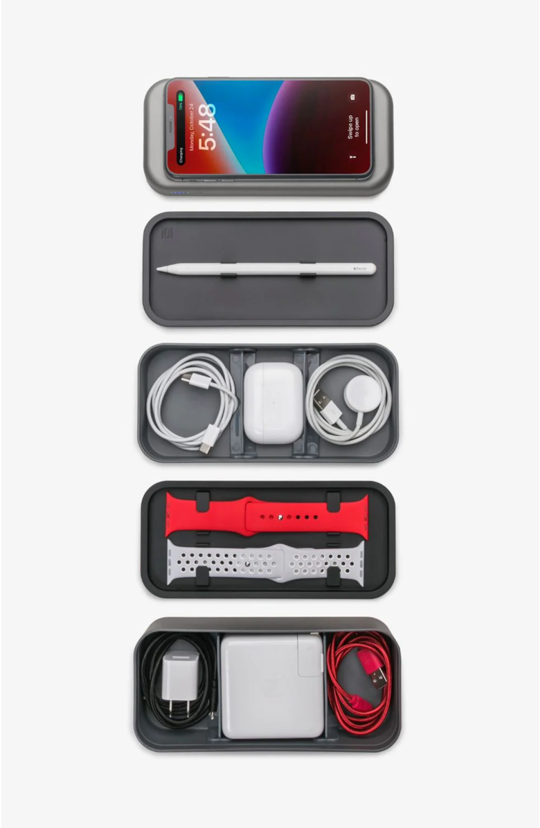 Function101 BentoStack Charge - Tech Accessory Organizer and 3-Way Charger, Alternate, color, Grey