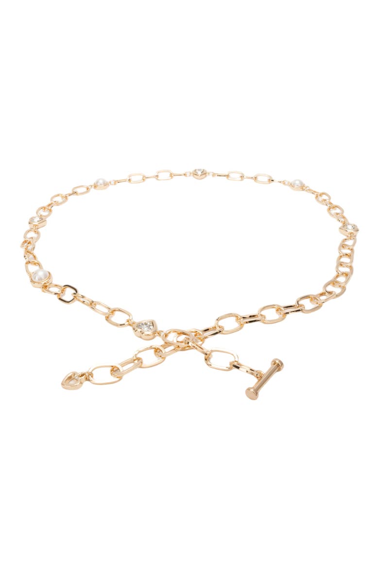 Faux Pearl & Heart Chain Belt, Alternate, color, POLISHED GOLD