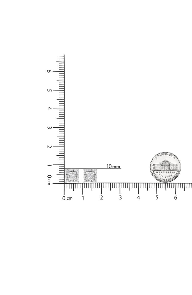 Haus of Brilliance Silver 1/4 Ct Princess and Round Diamond Halo Stud Earrings, Alternate, color, White