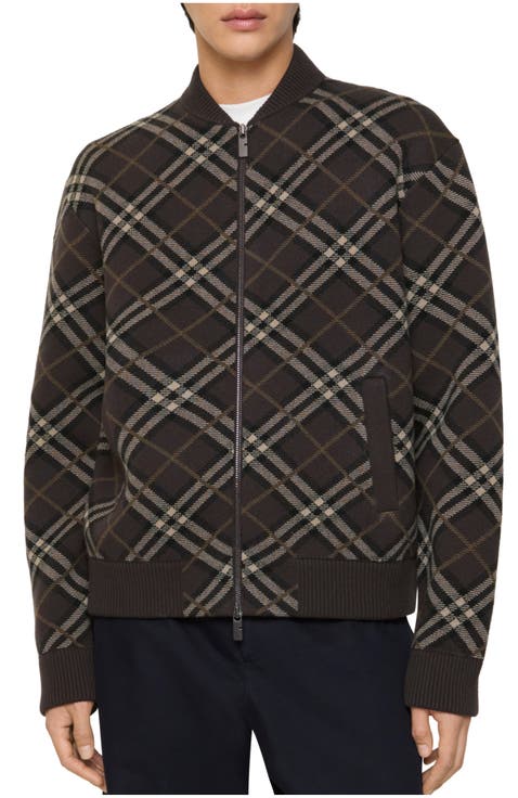 Check Wool Cashmere Bomber Jacket