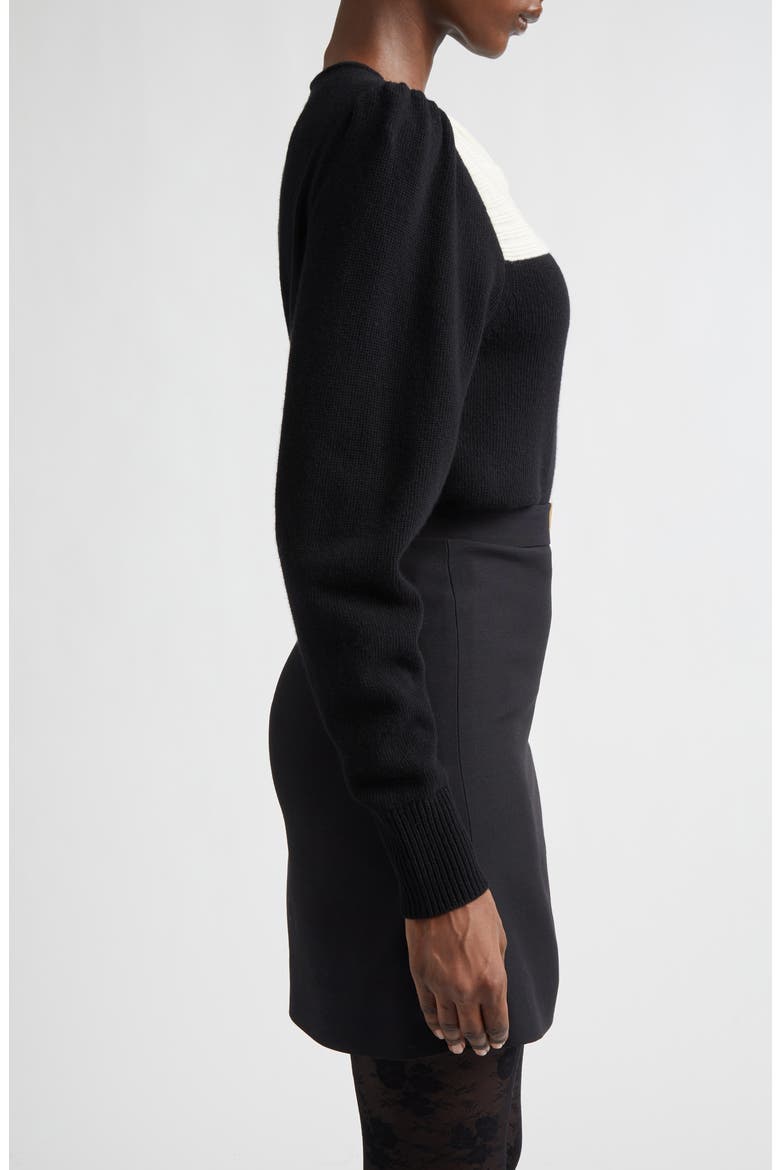 Bow Detail Virgin Wool Sweater, Alternate, color, BLACK/ IVORY