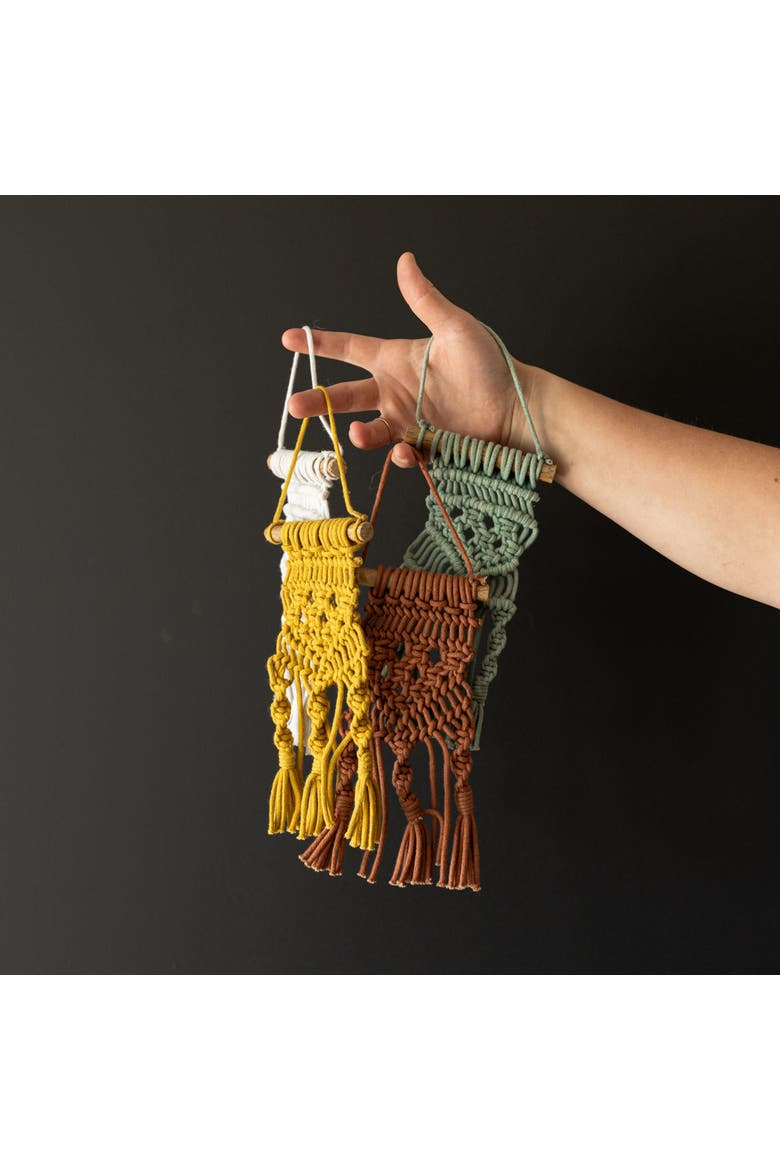 Set of 4 Macrame Mini Wall Hangings Cotton & Wood, Alternate, color, Yellow
