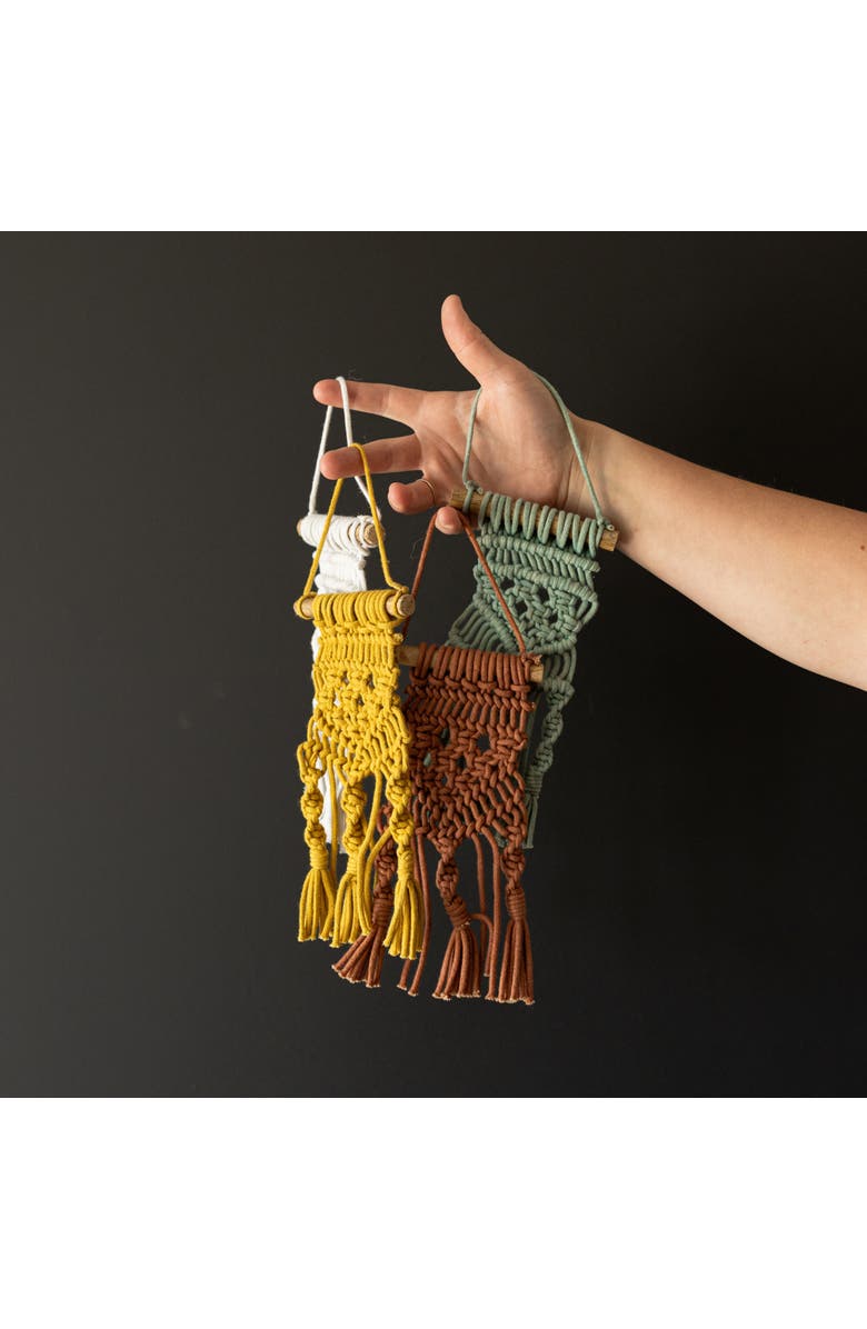 Foreside Home and Garden Set of 4 Macrame Mini Wall Hangings Cotton & Wood, Alternate, color, Yellow