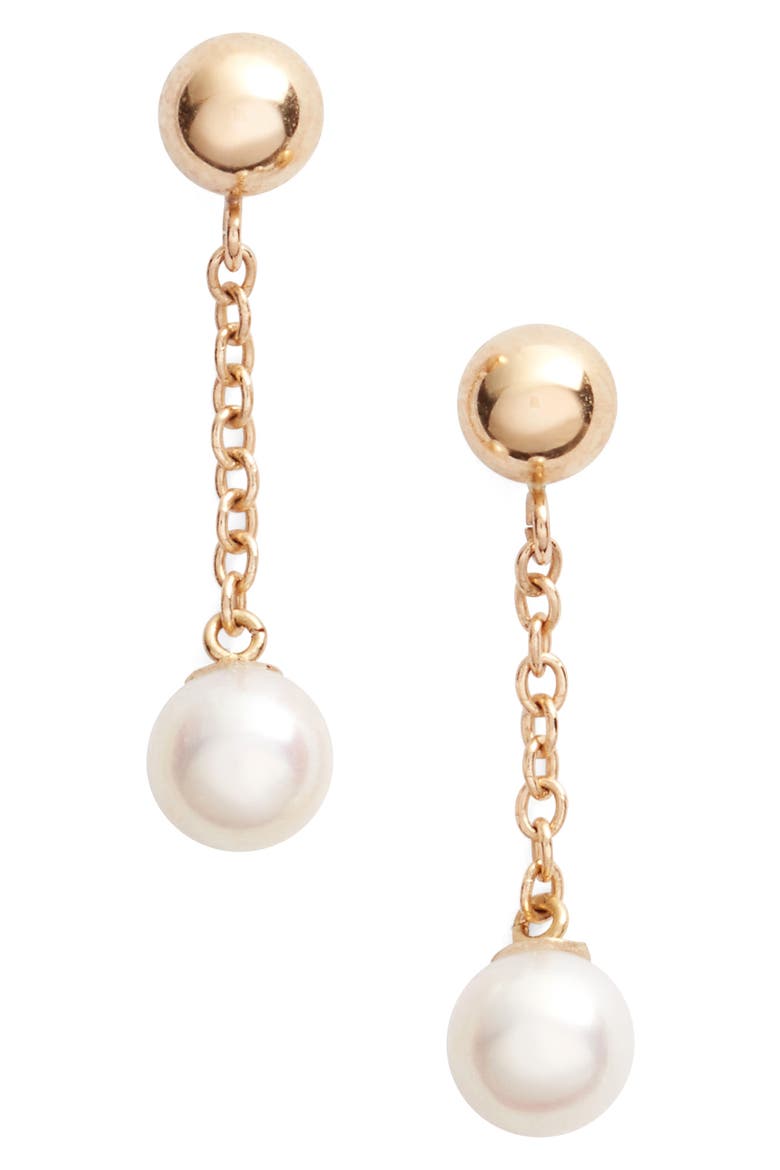 Linear Drop Pearl Earrings, Main, color, YELLOW GOLD/ WHITE PEARL